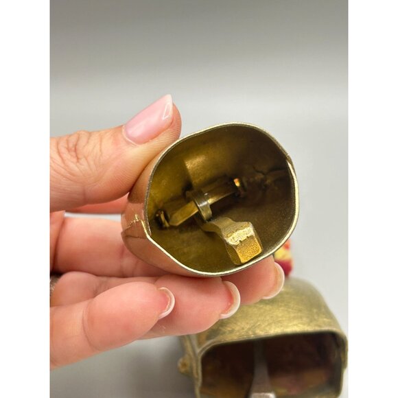 Vintage Primitive Brass Cowbells One with Leather Straps One Hand Painted - Picture 7 of 8